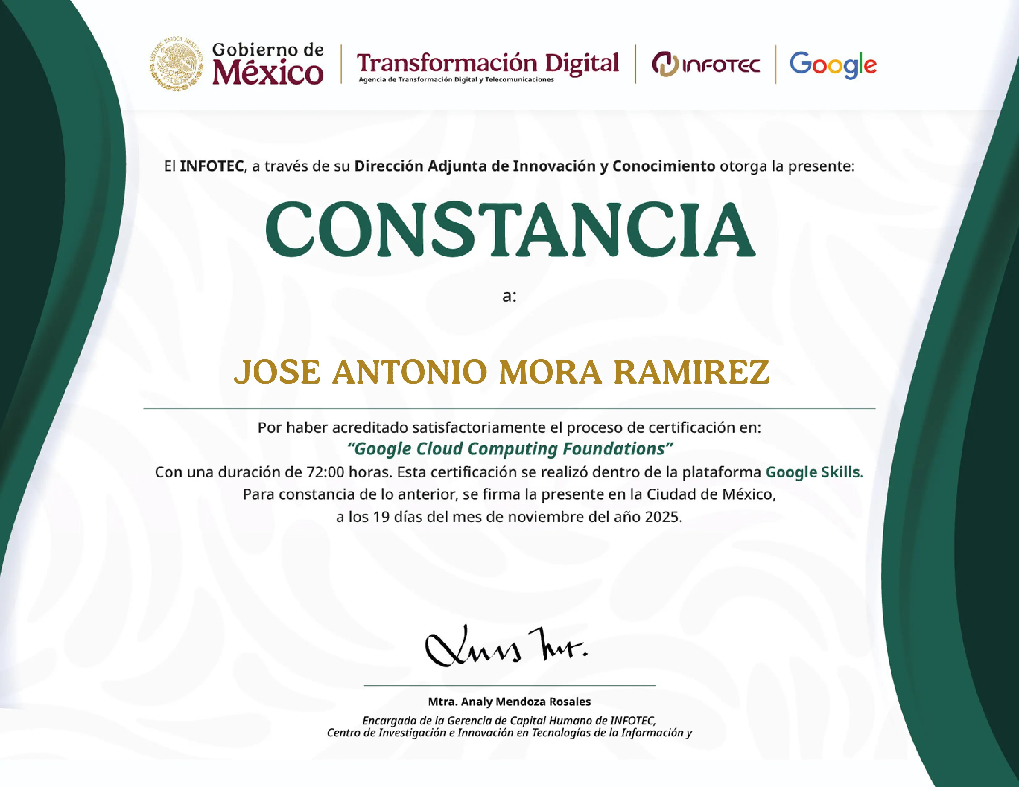 Certificado de Google Cloud Computing